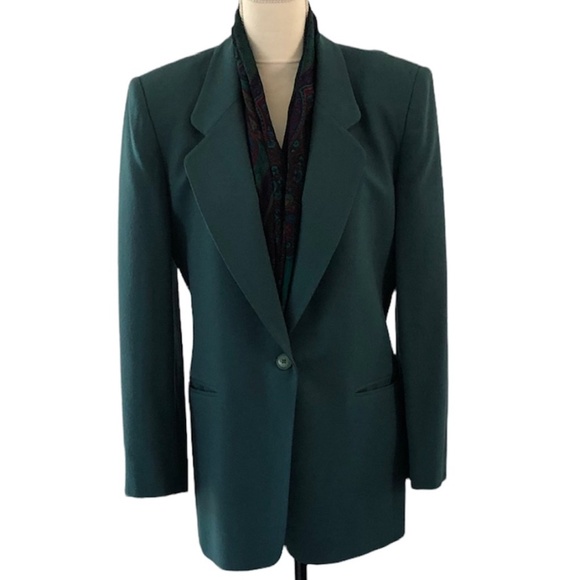 Jones New York Vintage 90s Green Wool Blazer Size 8 - Picture 11 of 13